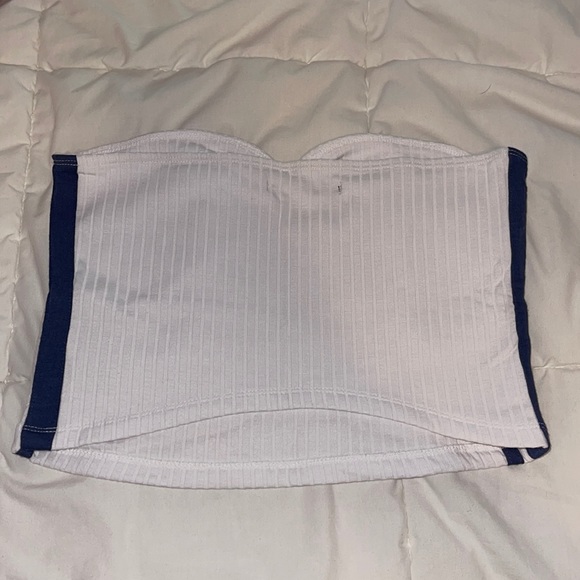 White Ribbed Tube Top with Blue Stripes - Picture 2 of 3